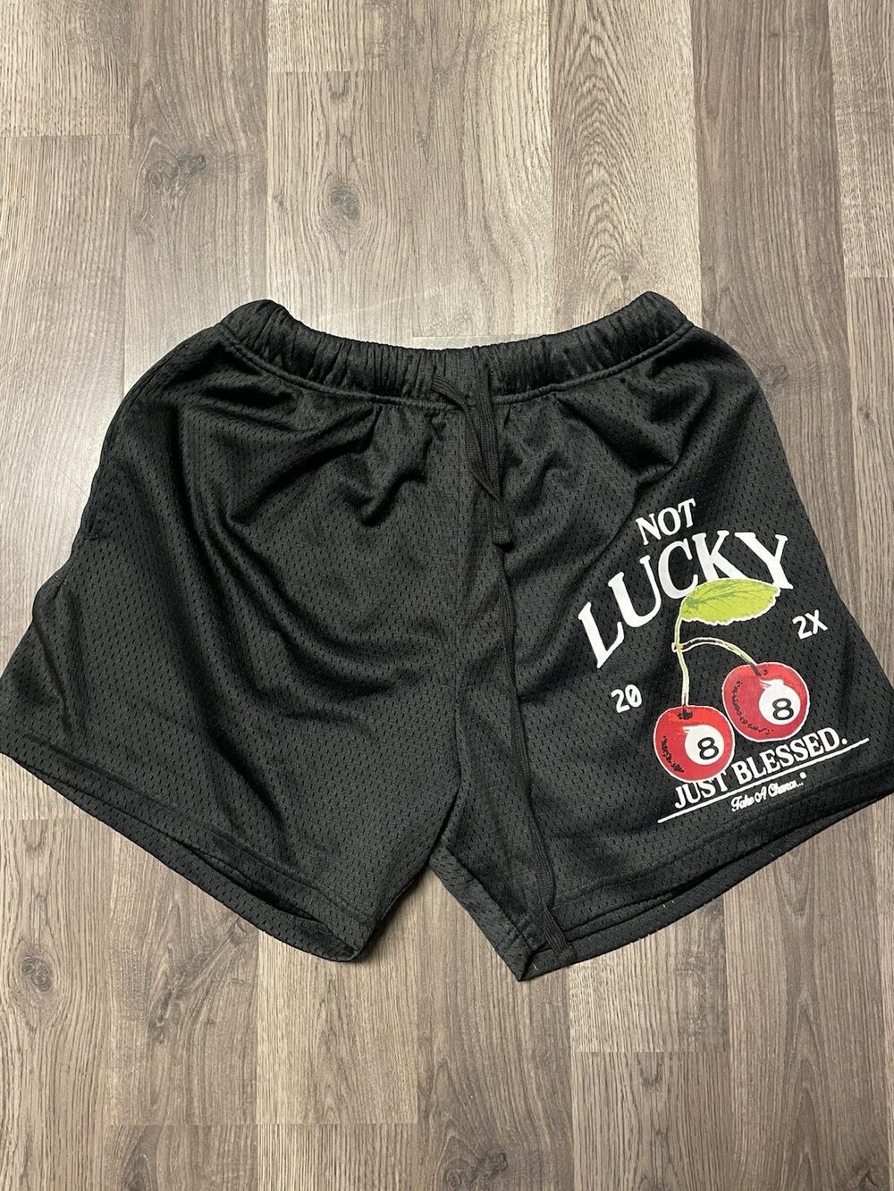 Pacsun Cherry 8 Ball Mesh Shorts Black Womens Size Medium Not Lucky Just Blessed